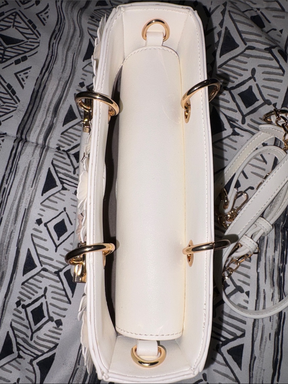 ALDO White Floral Appliqué Crossbody Bag with Gold Accents - Picture 3 of 3